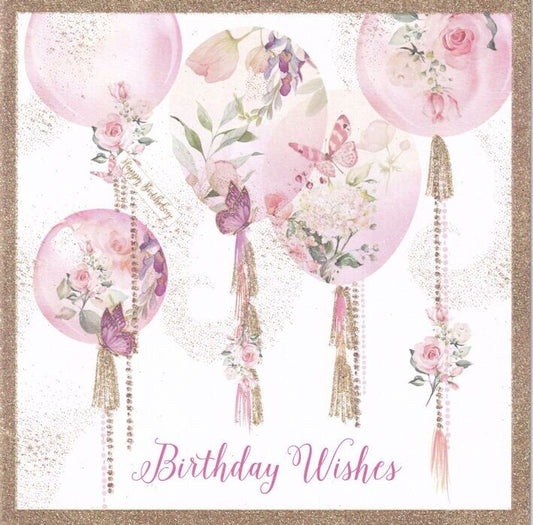 Floral Balloons Birthday Wishes Card - Nigel Quiney