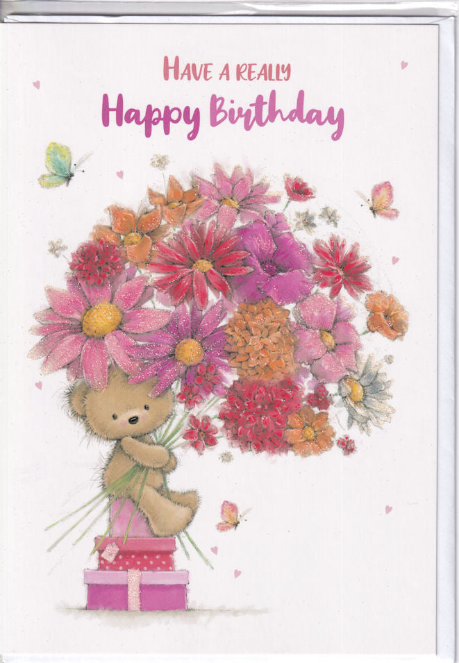 Glitter Flowers Have A Really Happy Birthday Card - Simon Elvin