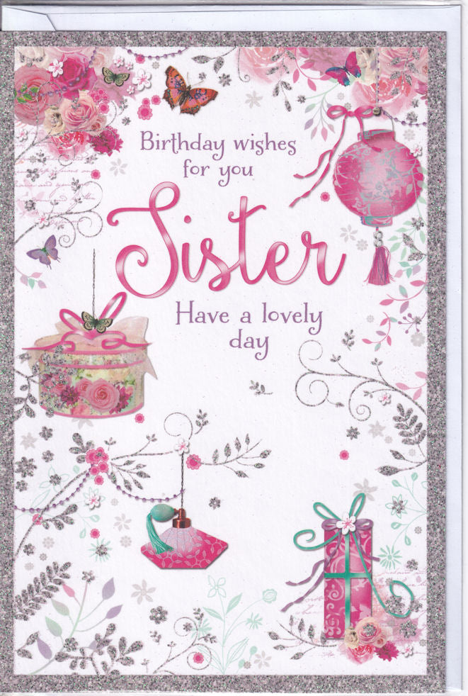 Sister Have A Lovely Day Birthday Wishes Card - Simon Elvin