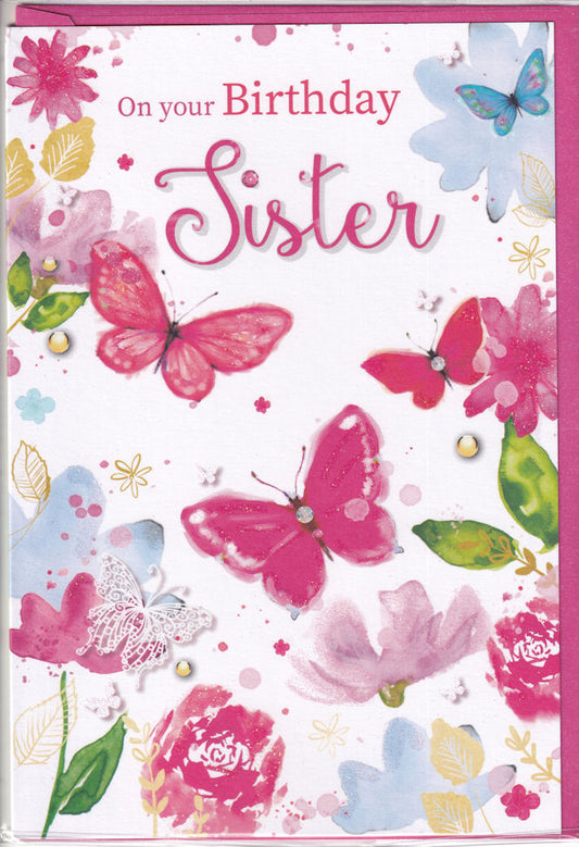 Butterflies Sister On Your Birthday Card - Simon Elvin