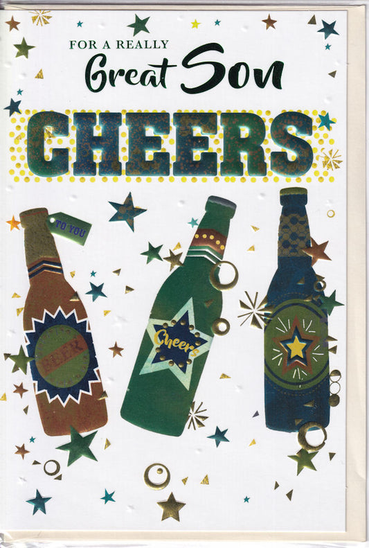 Beers Cheers For A Really Great Son Birthday Card - Simon Elvin