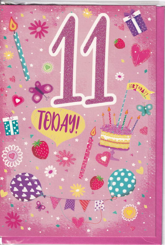 11 Today! Girl Birthday Card - Simon Elvin