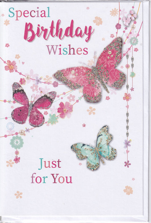 Glitter Butterflies Special Birthday Wishes Card - Simon Elvin