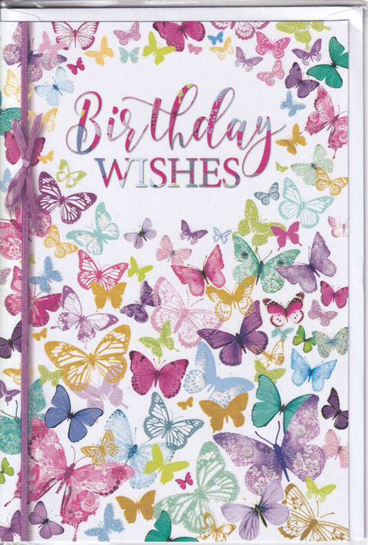 Glitter Butterflies Birthday Wishes Card - Simon Elvin