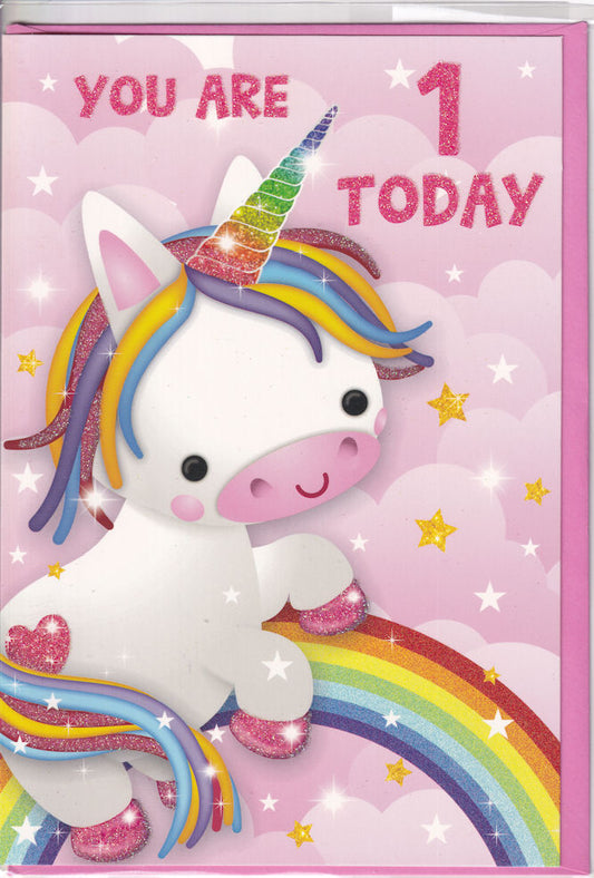 You Are 1 Today Unicorn Birthday Card - Simon Elvin
