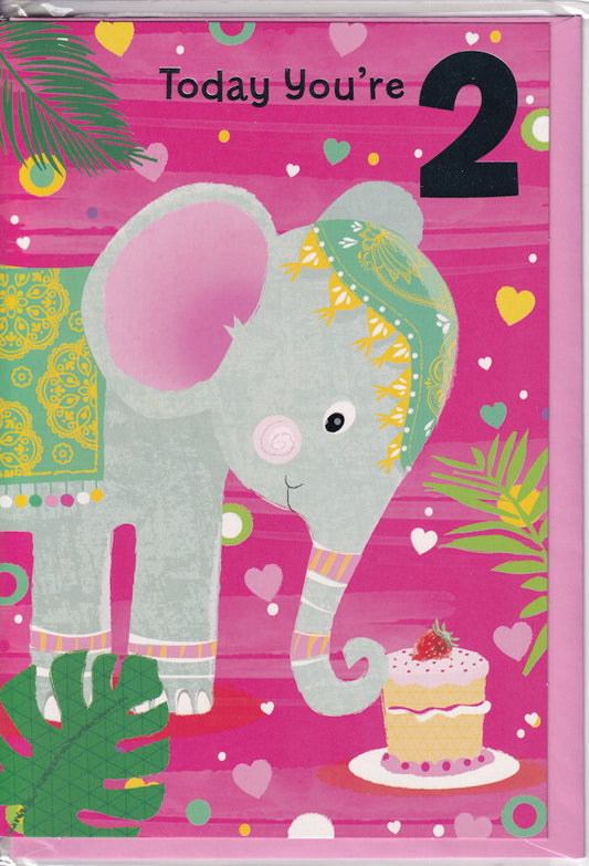 Today You're 2 Elephant Birthday Card - Simon Elvin