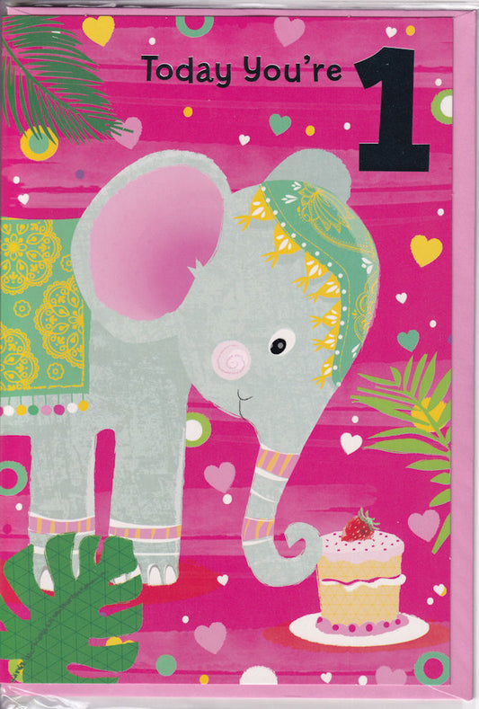 Today You're 1 Elephant Birthday Card - Simon Elvin