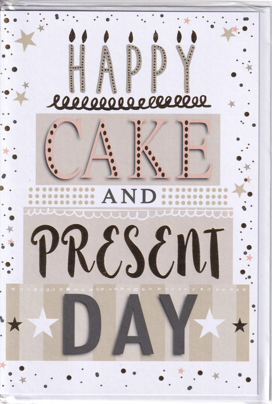 Happy Cake And Present Day Birthday Card - Simon Elvin