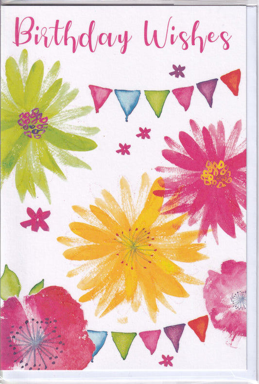 Floral Bunting Birthday Wishes Card - Simon Elvin
