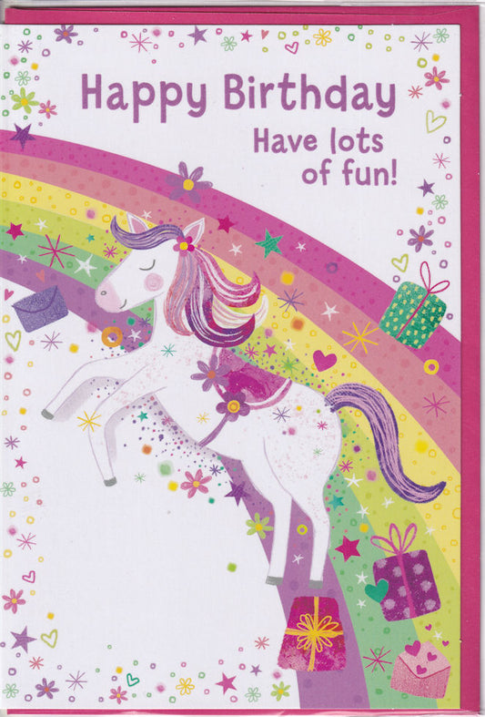 Rainbow Horse Happy Birthday Card - Simon Elvin