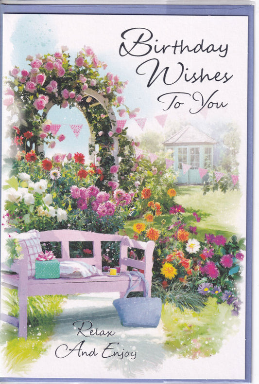 Garden Scene Birthday Wishes Card - Simon Elvin