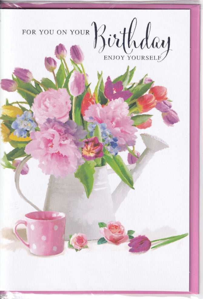 Floral Watering Can Birthday Card - Simon Elvin