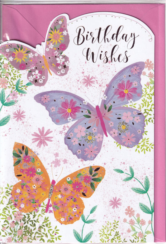 Floral Butterflies Birthday Wishes Card - Simon Elvin