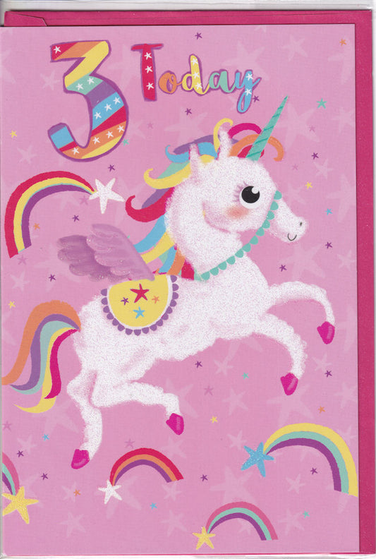 Unicorn 3 Today Birthday Card - Simon Elvin