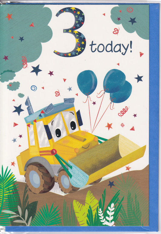 Bulldozer 3 Today! Boy Birthday Card - Simon Elvin