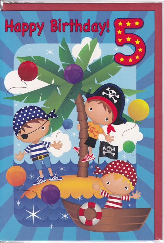 Age 5 Pirates Boy Happy Birthday Card - Simon Elvin