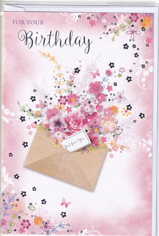 Floral Envelope Birthday Card female woman for her lady Simon Elvin 7" x 5"