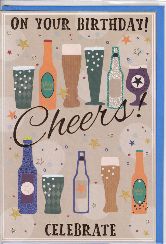 Beers Cheers! Birthday Card male man for him Simon Elvin 7" x 5" beer