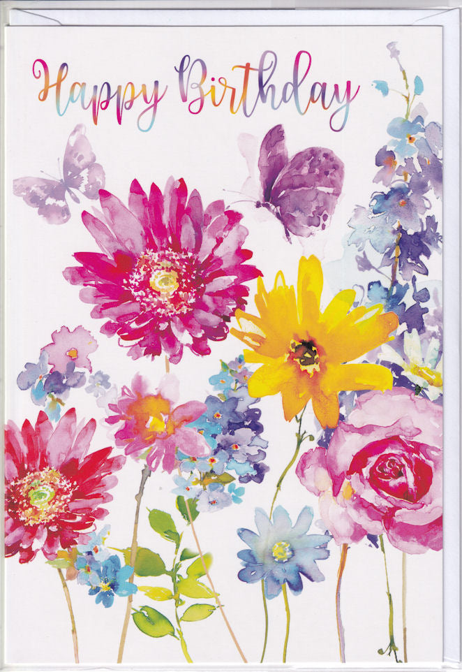 Colourful Flowers Happy Birthday Card - Simon Elvin