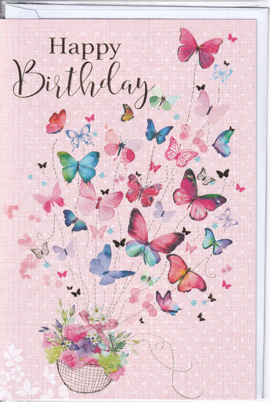 Butterfly Basket Happy Birthday Card - Simon Elvin