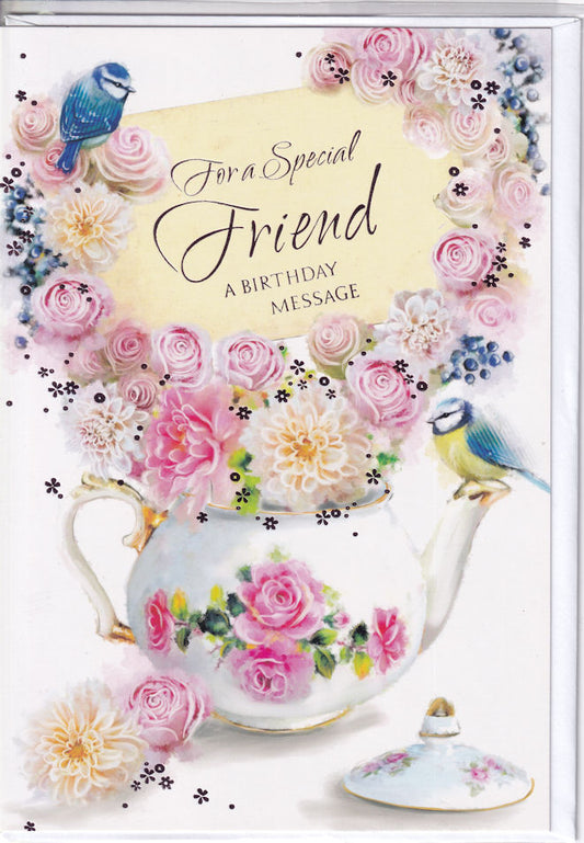 Floral Teapot Special Friend Birthday Card - Simon Elvin