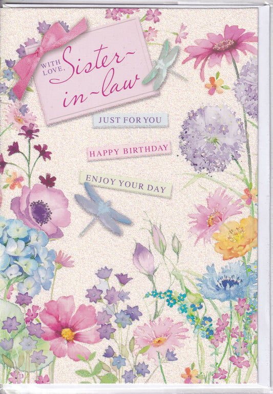 Sister-In-Law With Love Happy Birthday Glitter Card - Simon Elvin