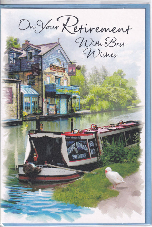 Barge On The Canal Retirement Card - Simon Elvin
