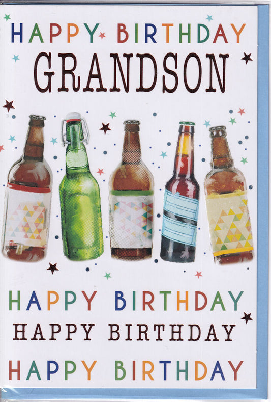 Beers Grandson Happy Birthday Card - Simon Elvin