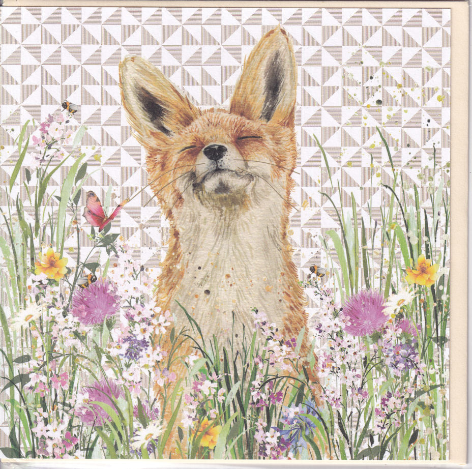 Fox In Flowers Happy Birthday Card - Nigel Quiney