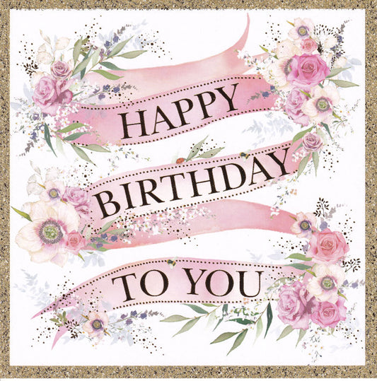 Floral Scroll Happy Birthday Card - Nigel Quiney