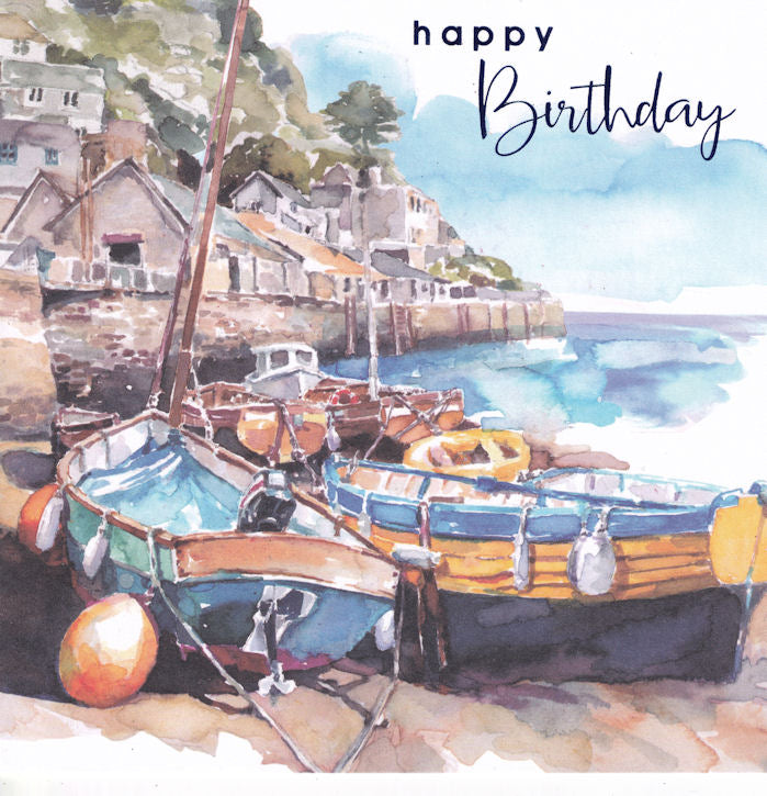 Fishing Boats Scene Happy Birthday Card - Nigel Quiney