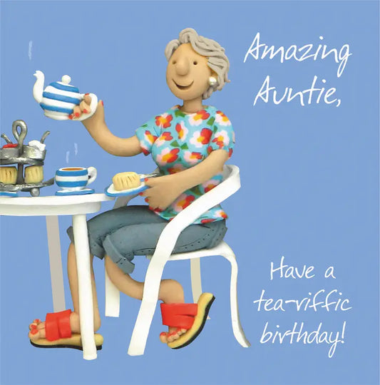 Amazing Auntie Have A Tea-riffic Birthday! Card - Holy Mackerel