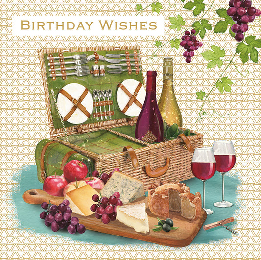 Wine And Cheese Picnic Basket Birthday Wishes Card - Nigel Quiney