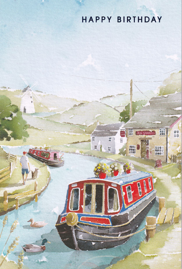 Barge On The Canal Happy Birthday Card - Nigel Quiney
