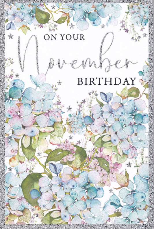 Hydrangea Flowers On Your November Birthday Card - Nigel Quiney