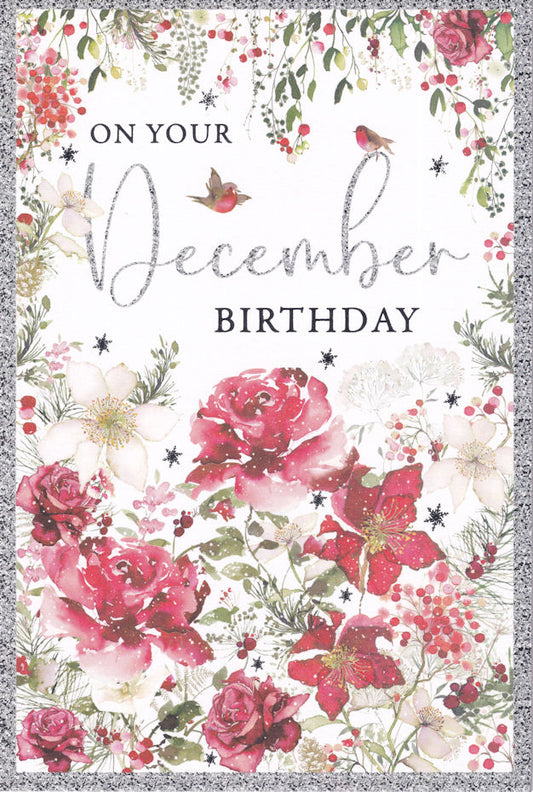 Red Rose Flowers On Your December Birthday Card - Nigel Quiney