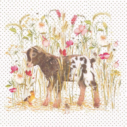 Goat In Flowers Happy Birthday Card - Nigel Quiney