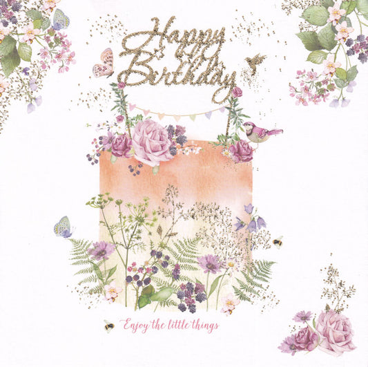 Floral Birthday Cake Happy Birthday Card - Nigel Quiney