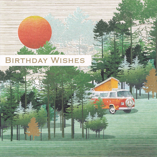 VW Camper In A Forest Birthday Card - Nigel Quiney
