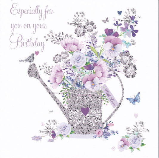 Floral Watering Can Birthday Card - Nigel Quiney