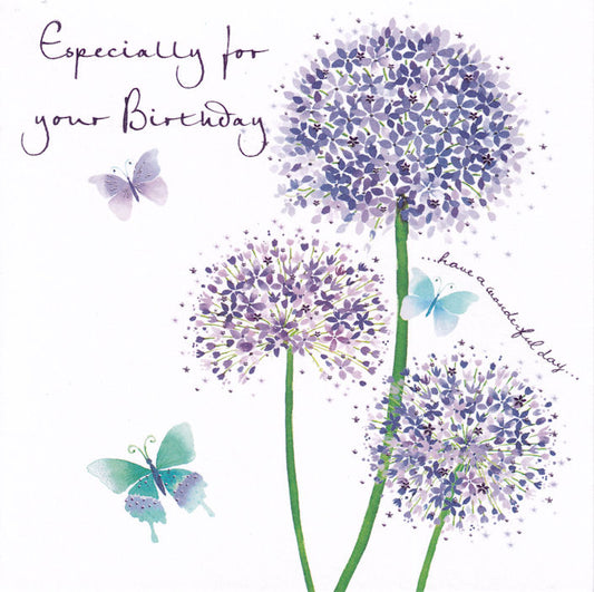 Allium Flowers And Butterflies Birthday Card - Nigel Quiney