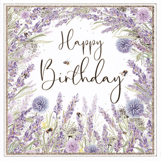 Lavender Bees Happy Birthday Card - Nigel Quiney