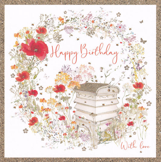 Beehive Flowers Happy Birthday Card - Nigel Quiney