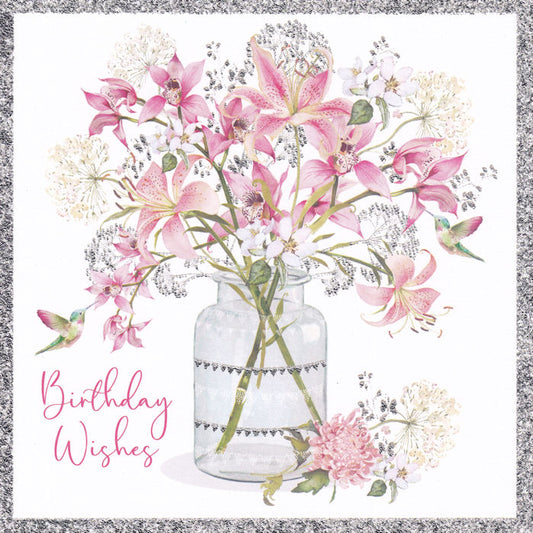 Lily Flowers And Orchids Birthday Wishes Card - Nigel Quiney