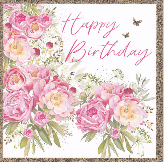 Pink Peony Flowers Happy Birthday Card - Nigel Quiney
