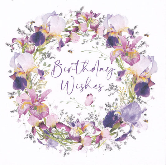 Iris Flowers Circle Birthday Card - Nigel Quiney