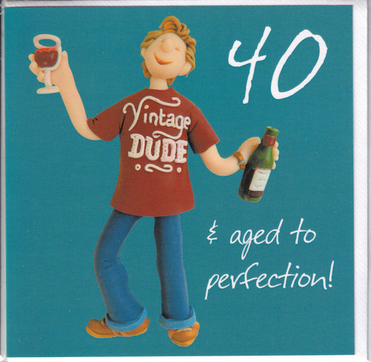 Vintage Dude 40 And Aged To Perfection! Birthday Card - Holy Mackerel