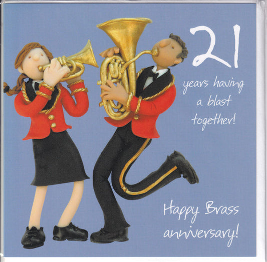 21 Years Having A Blast Together! Happy Brass Anniversary Card - Holy Mackerel