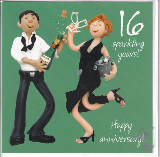 16 Sparkling Years! Happy Anniversary! Card - Holy Mackerel