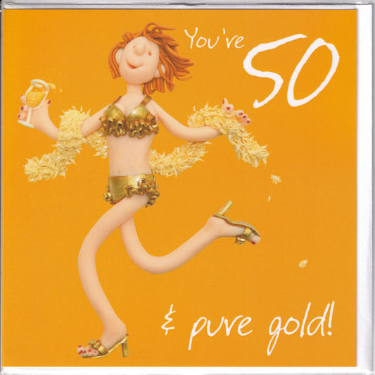 Lady You're 50 And Pure Gold! Birthday Card - Holy Mackerel